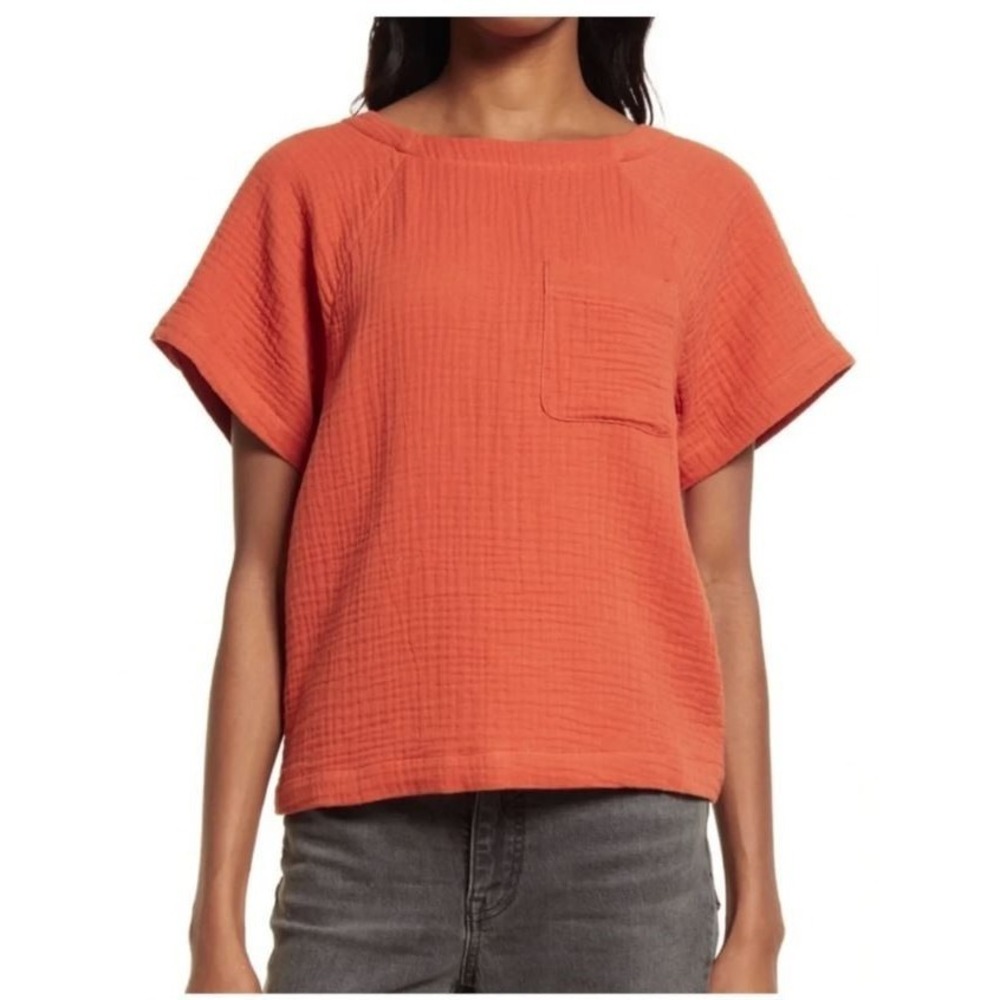Madewell Women's Lightspun Renwood Short Sleeve Button Back Top in‎ Clay XXL
